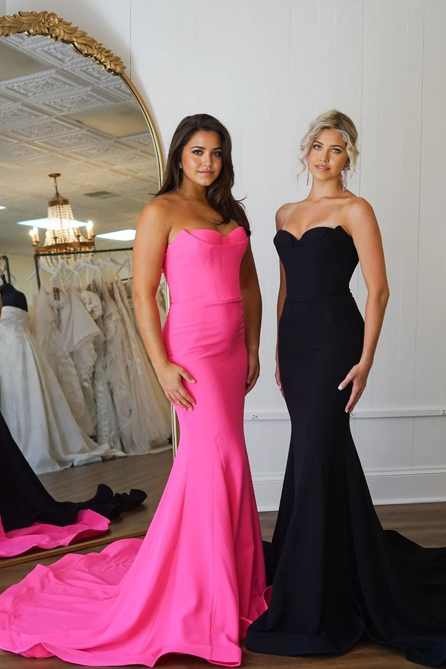 Mermaid Elegant Scoop Neck Pink Satin Long formal dresses evening gown Prom Dresses